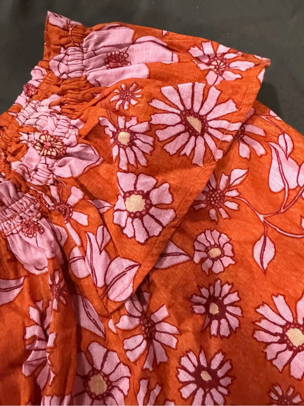 NWT Free People Coral Pink Floral Miss Daisy Blouse in Heat Wave Combo Small S